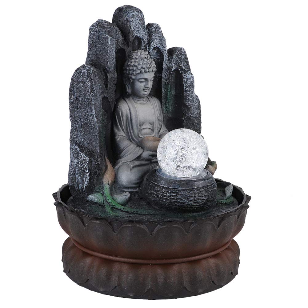 Fontaine de Bureau en Forme de Bouddha, Décoration élégante en Résine LED avec Lumière pour Salon, Chambre à Coucher, Décoration D'intérieur, Taille 20,5 X 20,5 X 26, Cm (Prise UE 220)