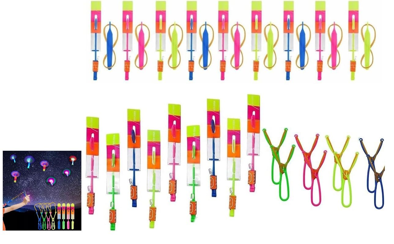GINGER TECH 20PCS LED Helicopter Shooters, LED Light Slingshot Toy