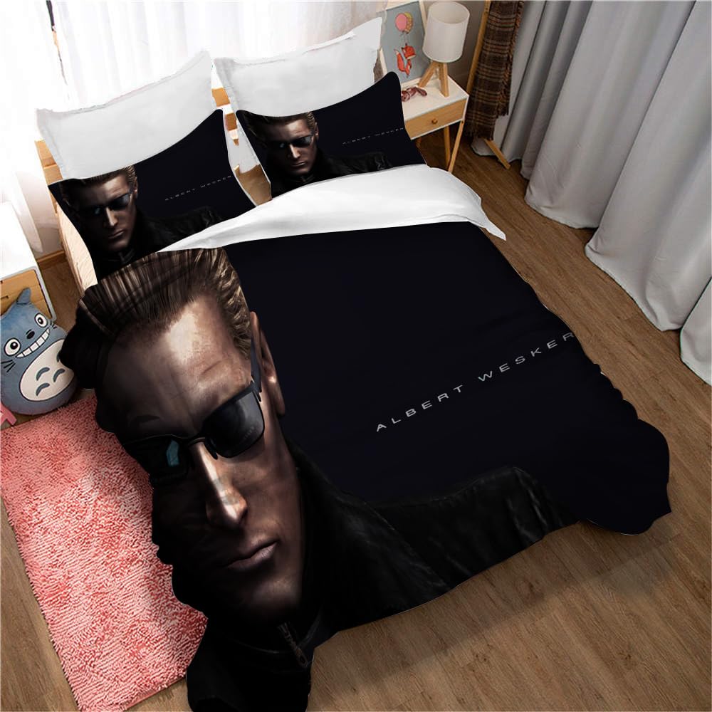 Ste-X Resident Evil 02 Cotton Pure Resident Evil Bedskirt Set Thickened Bed Sheet Quilt Cover 3Pc Bedding (135X200cm(Single),)