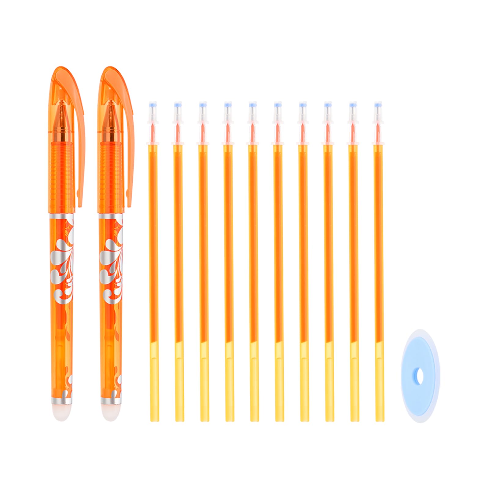 PATIKIL 2Pack Erasable Gel Pens with 10 Refills & 1 Eraser, 0.5mm Heat Erasable Pens for Fabric Orange Ink Fabric Markers for Sewing Quilting Planner Writing