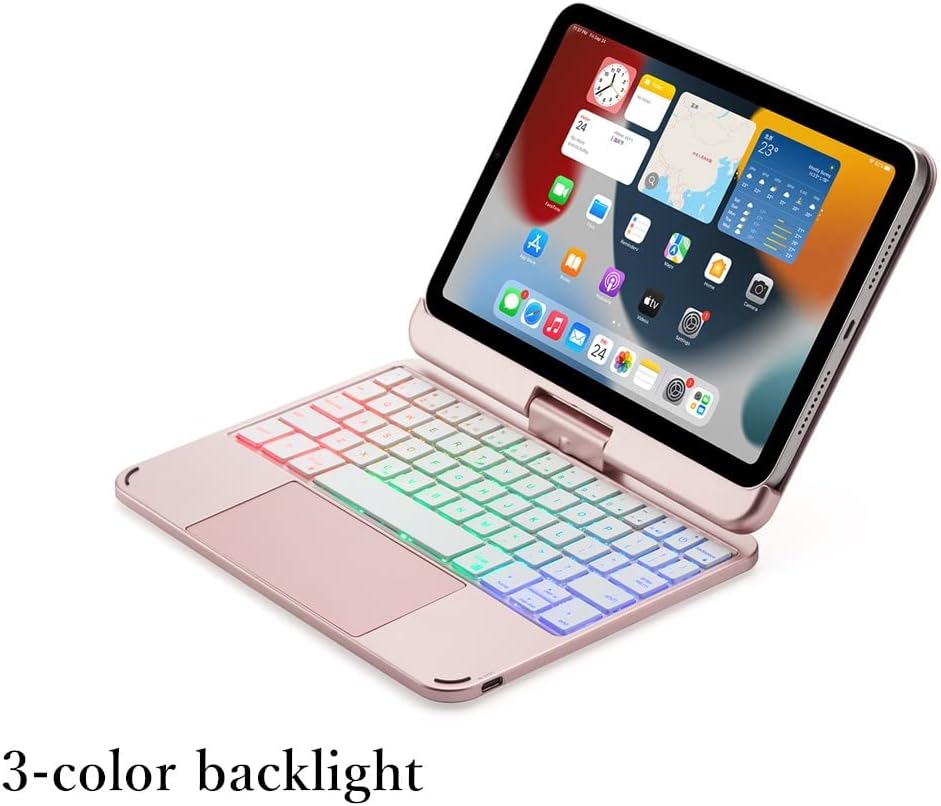 Magnetic 360 Rotating iPad mini 7 Keyboard, iPad mini 6th Generation Keyboard Case Touchpad 7 Colors Backlit Keyboard Rotatable Folio Keyboard Cover,Rosegold