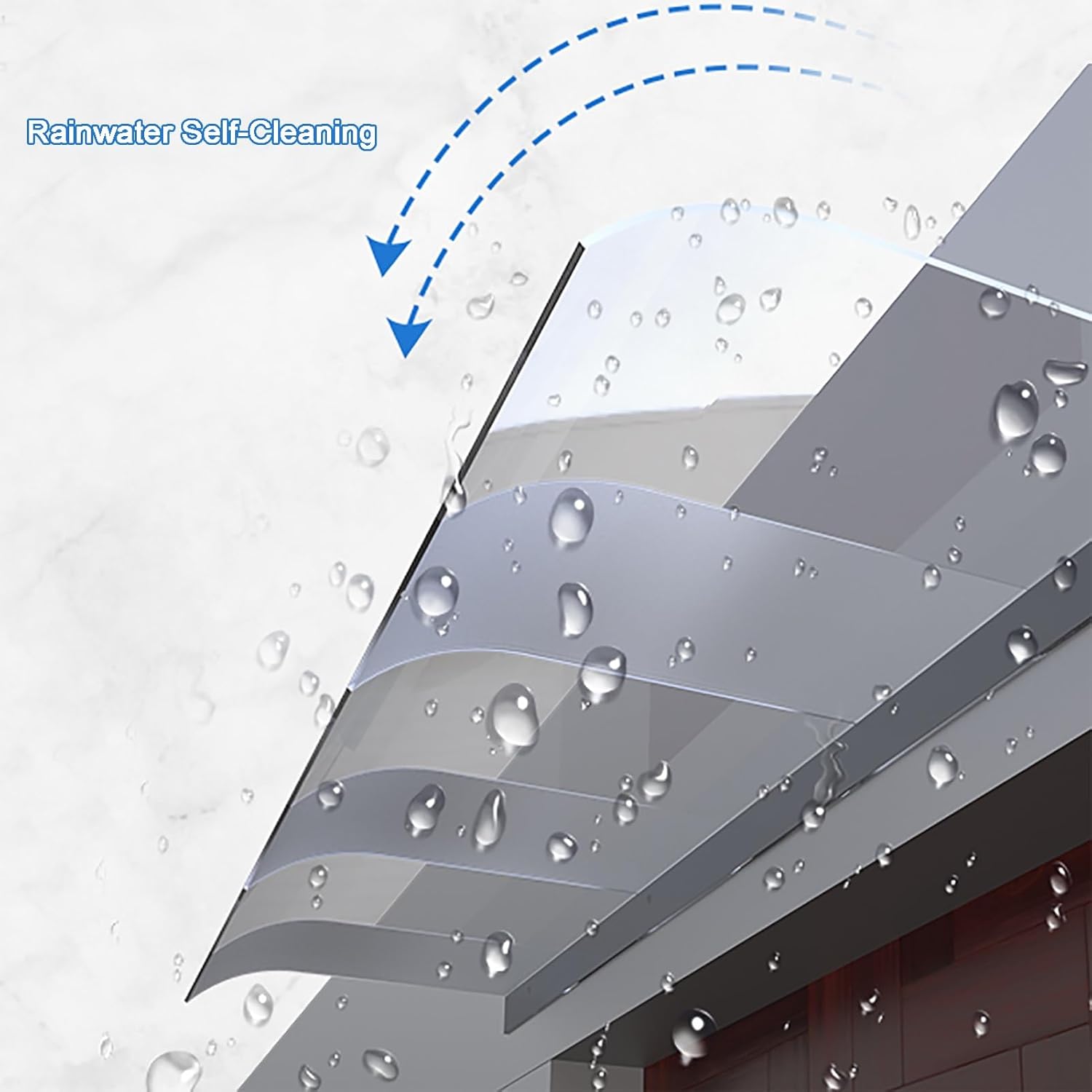 Invisible Front Door Canopy, Porch Window Awning, Transparent Outdoor Patio Awning, Self Cleaning Entrance Rain Shelter, Polycarbonate Cover, Modern Design, Uv Rain Protection (Color : Cle