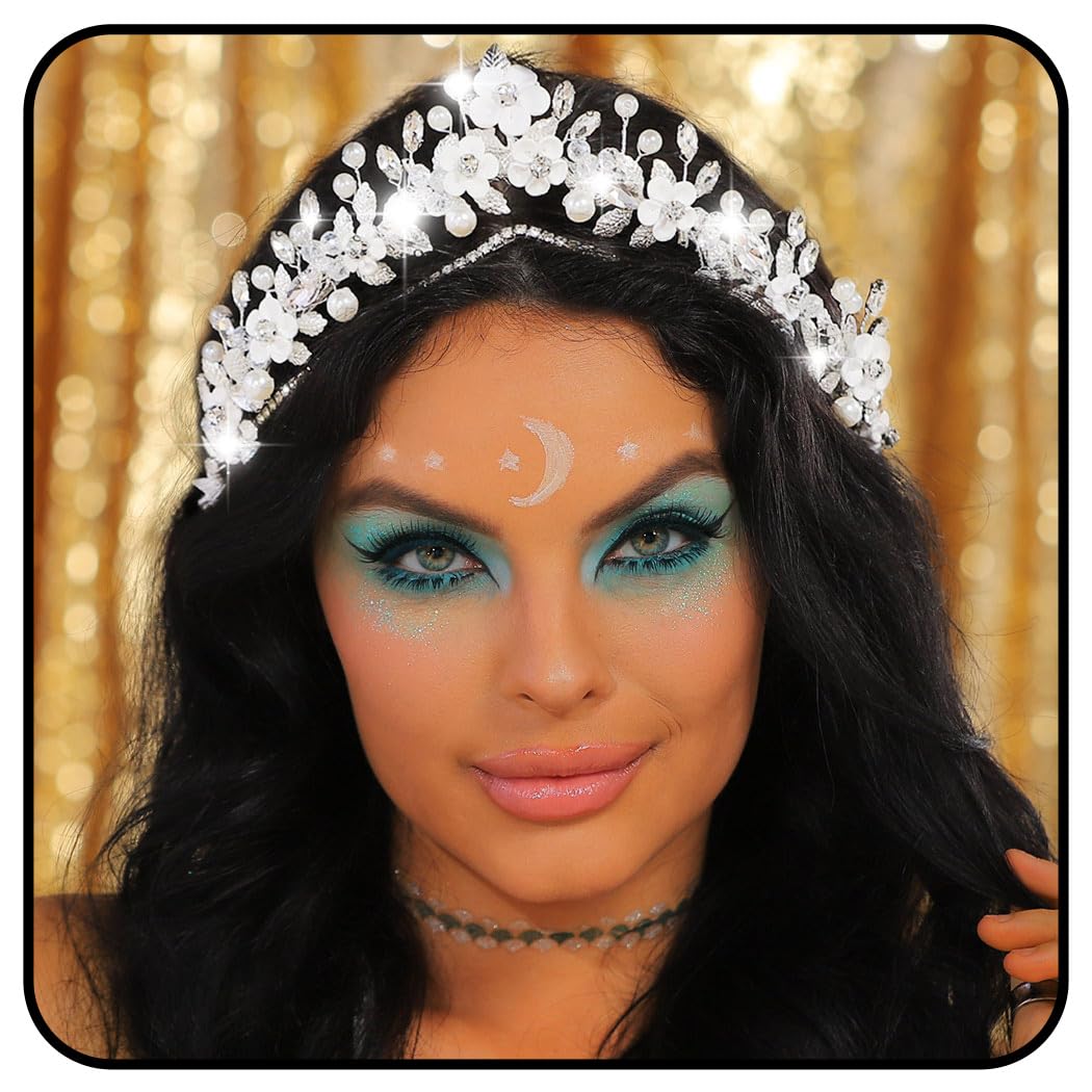 Zoestar Coronas de boda Tiaras de plata flores coronas diadema diamantes de imitación princesas tiaras tocado perlas hoja nupcial tocado para mujeres y niñas, Aleación