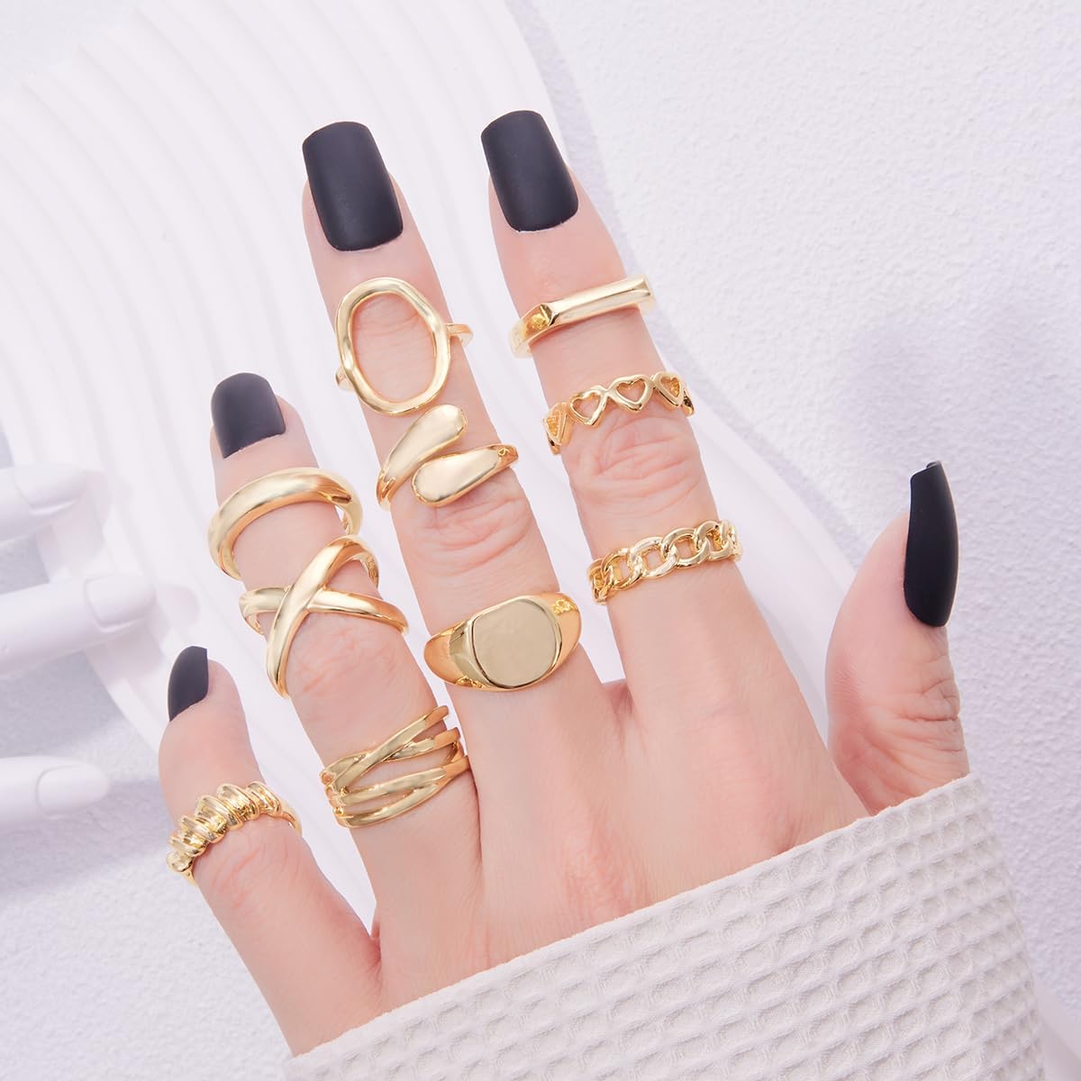 10pcs Chunky Gold Rings For Women Non Tarnish, Stackable Adjustable Rings Set For Teen Womens Dome Braided Twisted Round Signet Open Band Ring Jewelry Accessories Gift Size 6-8 - Image 2