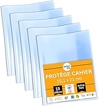 perfect line - Lot de 15 protège-cahiers format 15,1 x 21 cm, en verre transparent et extra résistant, protège-cahiers en polypropylène recyclable, indélébiles