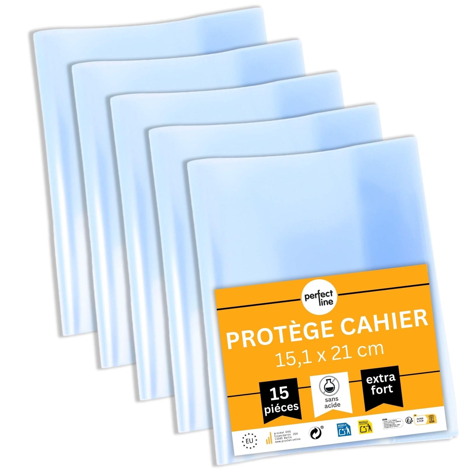 Lot de 15 protège-cahiers en verre transparent extra résistant 15,1 x 21 cm polypropylène recyclable indélébiles