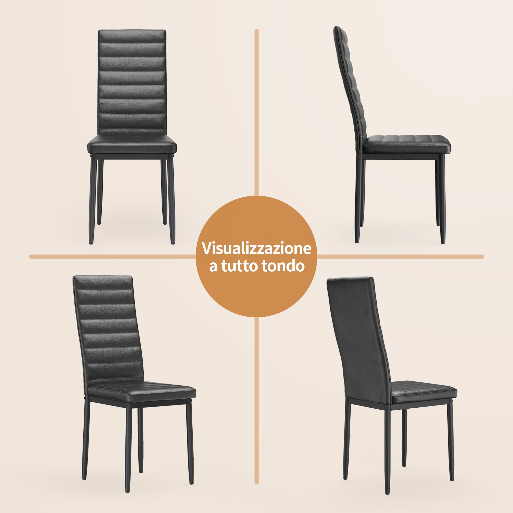 Bealife Sillas de Comedor Modernas (Juego de 4), Tapizadas en Piel Sintética PU, Respaldo Alto Ergonómico para Salón y Cocina, Negro
