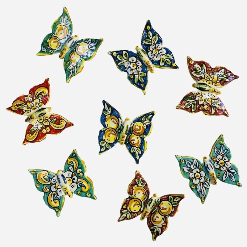 SICILIA BEDDA CAPACI Mariposa de cerámica Caltagirone Decorada a Mano para Colgar 10 cm (1 ud) - Azul