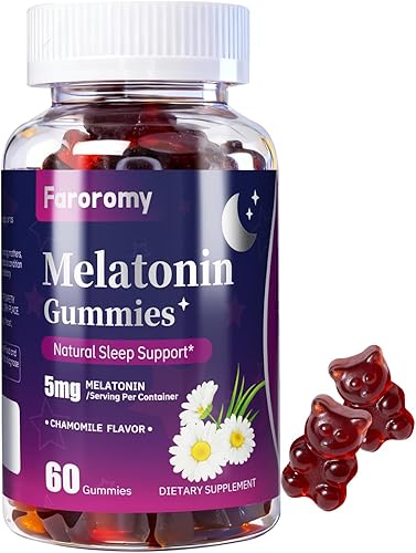 Gomitas de melatonina con manzanilla (5 mg, 60 unidades)  Veganas, sin OMG, sin gluten, apoya el ciclo de sueño saludable y noches relajantes, sabor