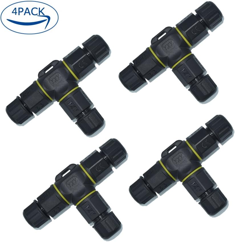 3 Ways 2 Pin/3 Pin/4 Pin Waterproof Connector Outdoor Junction Box IP68 Electrical Connectors for 4.5mm-9mm Cable,Outdoor Lighting, Garden, Solar Supplies 4Pack of 4Pin
