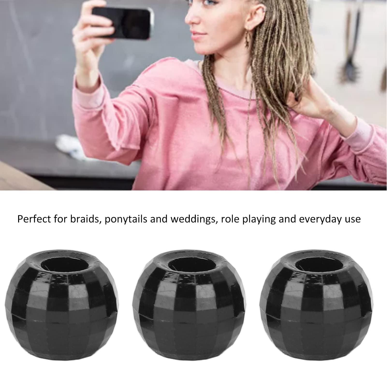 100pcs Accessories Beads - Large Hole 12mm Plastic Dreadlocks Beads (Black) - Image 4