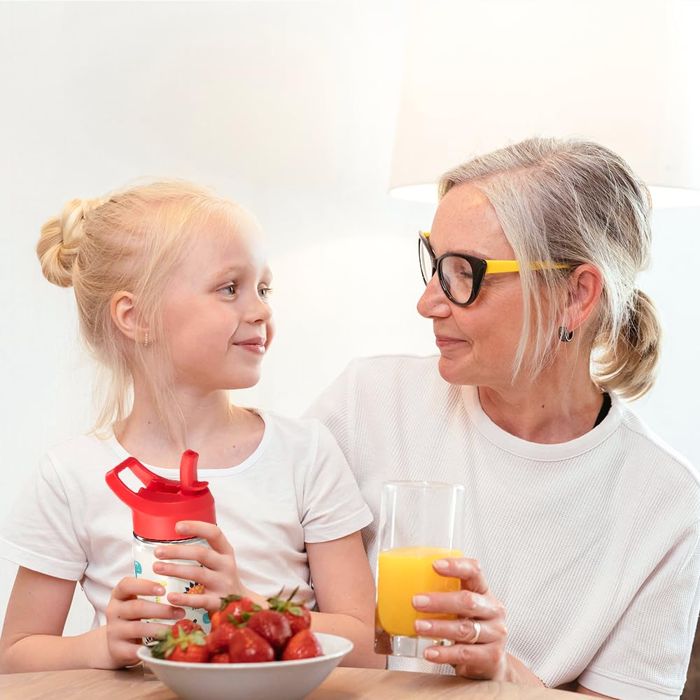 SANTECO Borraccia Bambini Acciaio Inox, Senza BPA, 380ml Borraccia Termica a Prova di Perdite con Cannuccia per Scuole, Facile da Pulire