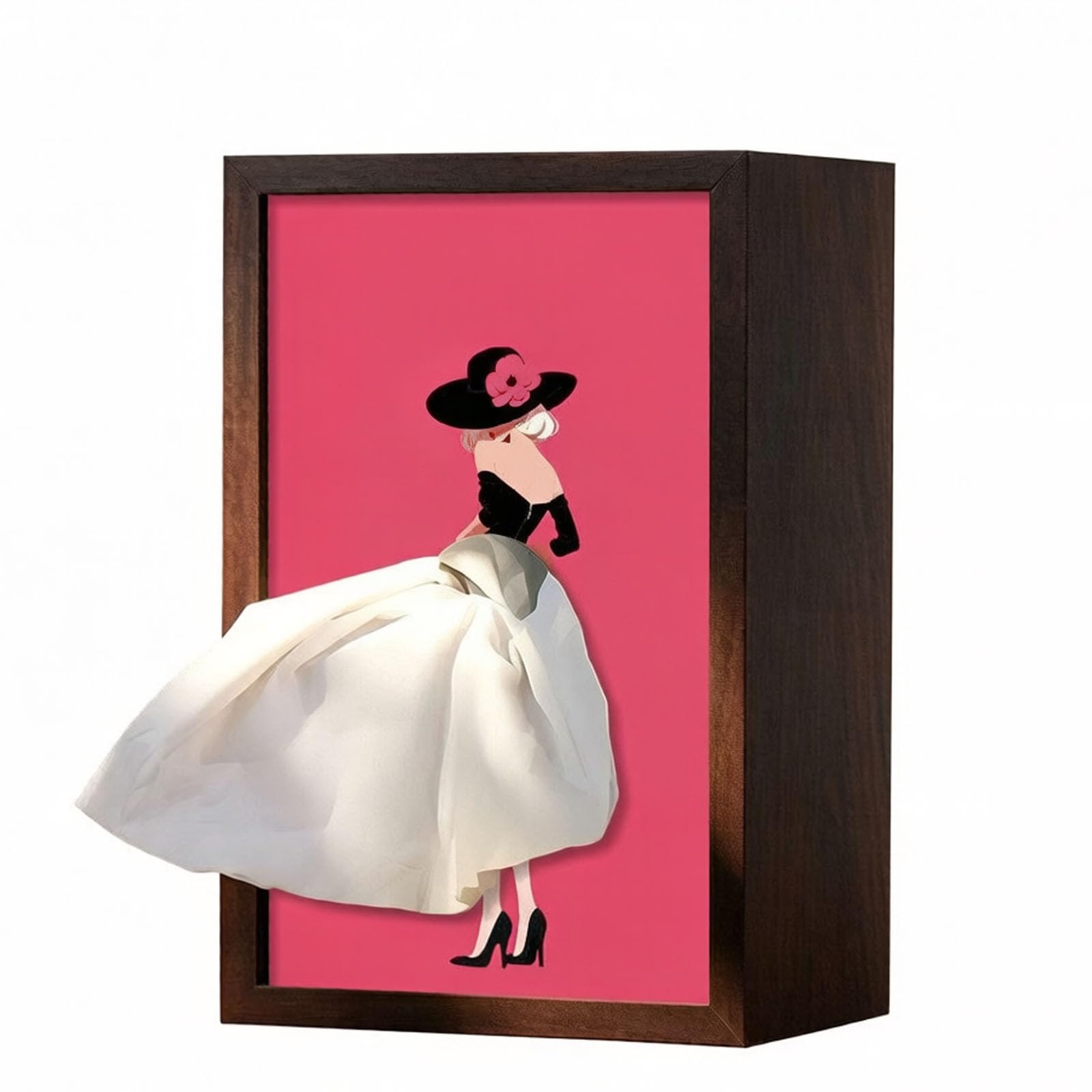 Sbziojhdr Girls Pink Black Hat Tissue Box， Ballet Dancer Tissue Box, Vintage Lady Dress Cover, Ballerina Wood