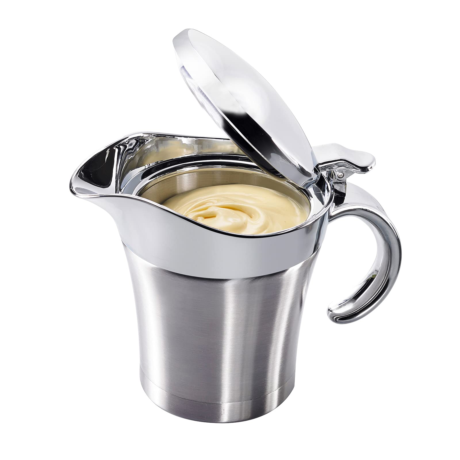 Westmark Service à Sauces, 2 pièces, 1 Saucière isotherme avec Couvercle Rabattable, 0,5 L + 1 Louche Gentle, Longueur : 29 cm, Acier inoxydable/ABS/PP/PA, Argenté/noir, 622422E6