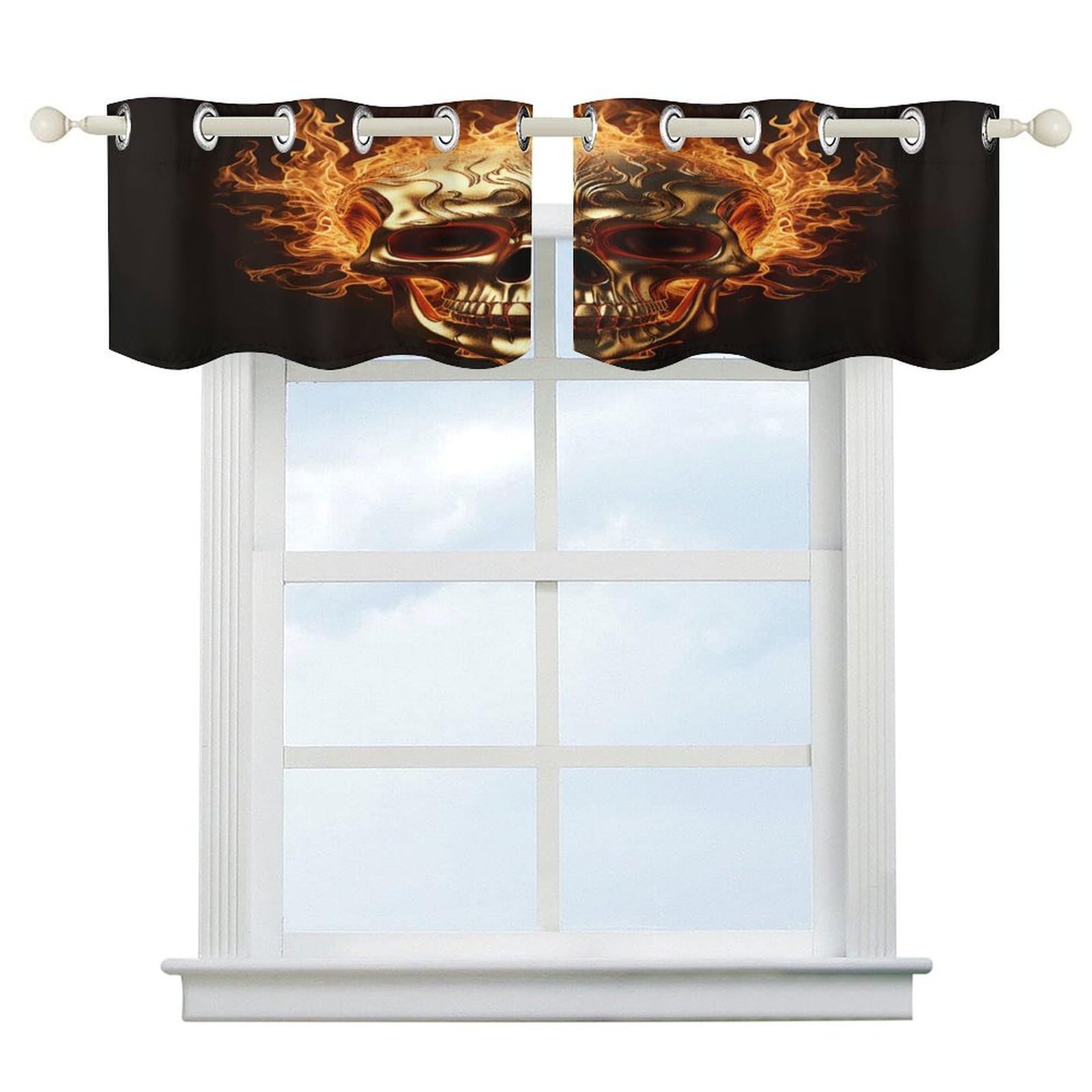 Cortinas opacas de calavera y llamas: cenefa moderna de 52x18.1 para dormitorio