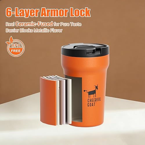 Miniatura 7 de CHEERFUL GOAT Taza de Café Aislada  Vaso de Café de Viaje de Acero Inoxidable con Forro de Cerámica, Taza de Café de 12oz para Café Caliente y Frío