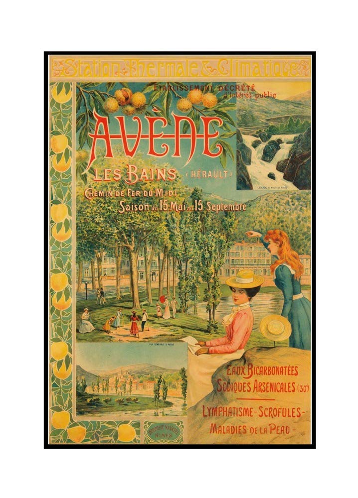 Avene les Bains Vintage Poster France c. 1896 (24x36 Framed Gallery Wrapped Stretched Canvas)