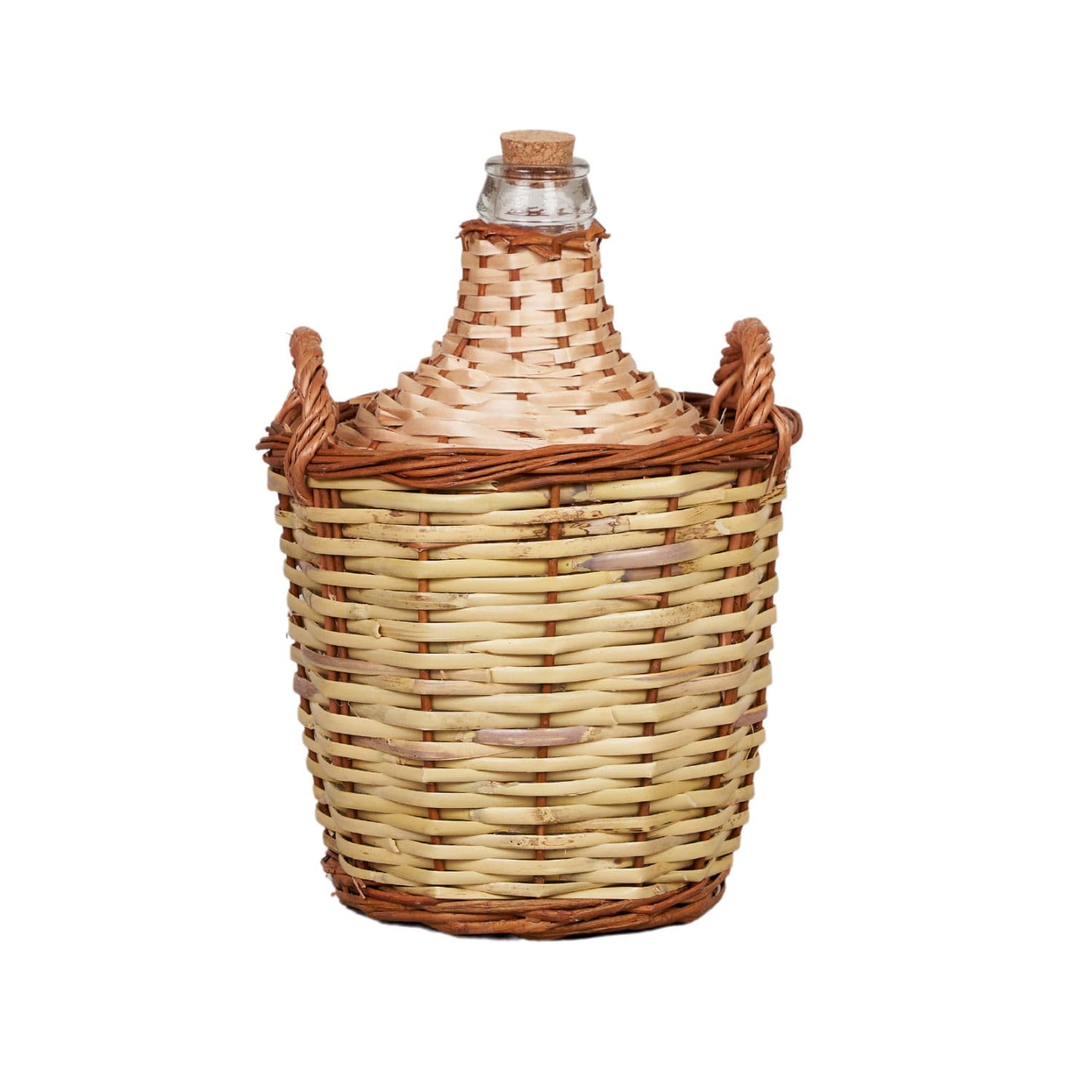 Garrafa Cristal Boca Estrecha Forrada Caña y Mimbre 4L Ref M1037CM-4 | Garrafa artesanal de vidrio reciclado forrada con caña y mimbre, fabricada en España con tapón de corcho natural.