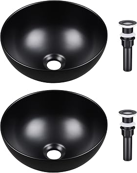 Aquaterior 2 Pack 12" Bathroom Vessel Sink Round Bowl Countertop Pop up | Drain
