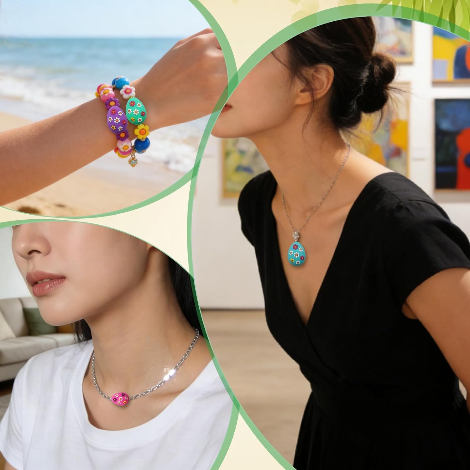 Decoendiy 20Pcs Easter Silicone Focal Beads for Pen,3D Egg Shaped Silicone Round Rubber Spacer Beads with Daisy Bulk for Keychain Making Bracelet Necklace Handmade Crafts - Image 5