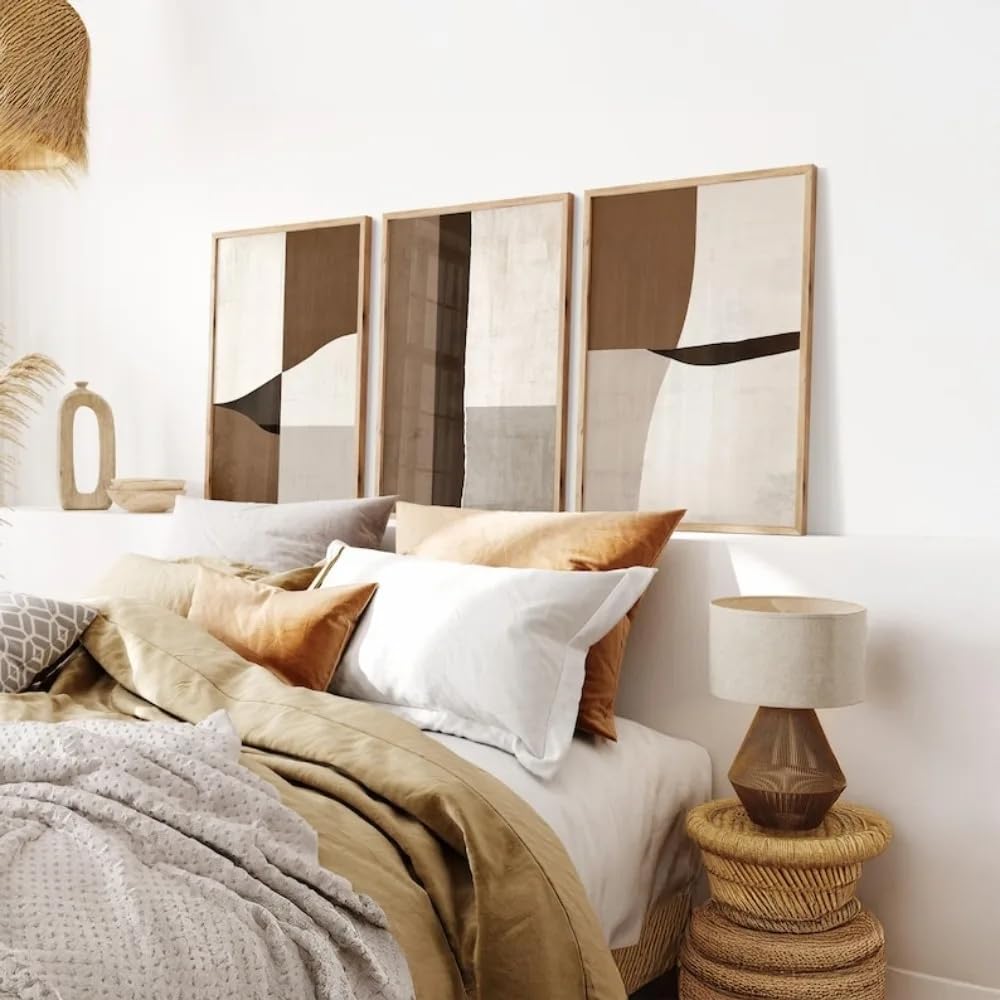 GOSRD Canvas Prints Minimalist Wall Art Brown And Beige Abstract Works Mid-Century Modern Home Decoration(60x90cm-3Pcs)