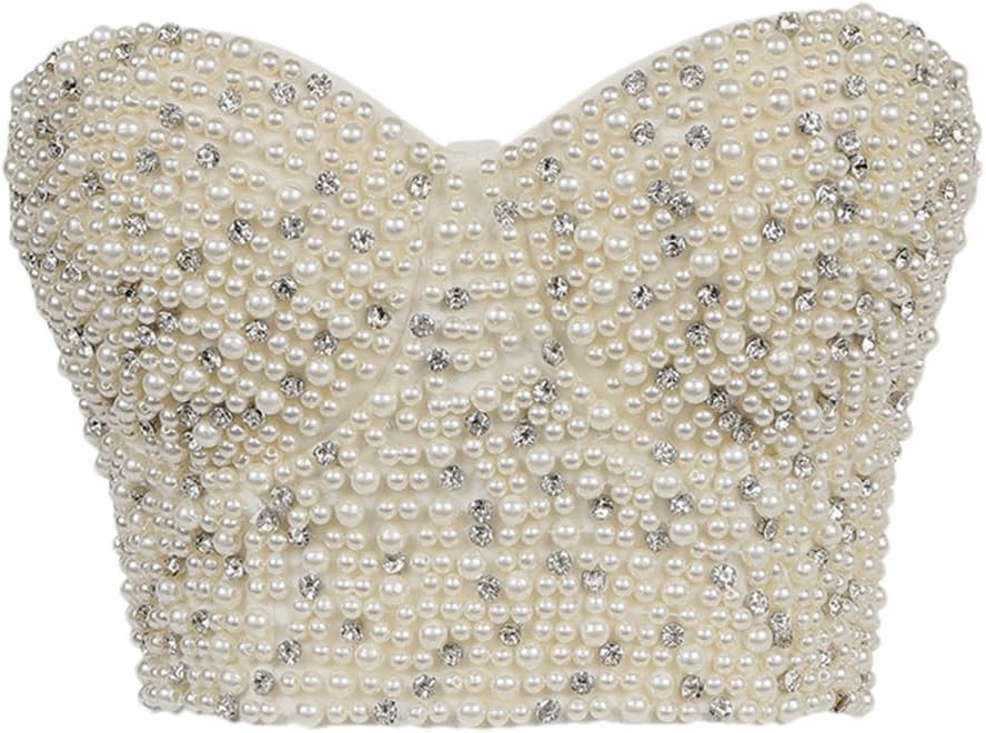 Adhdyuud Women Sexy Bra Crop Tops Sequined Party Push Up Bustier Top Club Corset Bralette