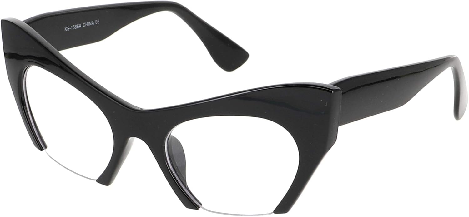 Cat Eye Eyeglasses Women Retro Vintage Razor Clear Lens Style Half Cut Off Frame