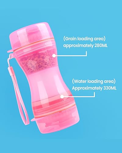 Miniatura 7 de Botella de agua portátil 2 en 1 para perros con contenedor de alimentos, dispensador de agua de viaje para mascotas, diseño a prueba de fugas para