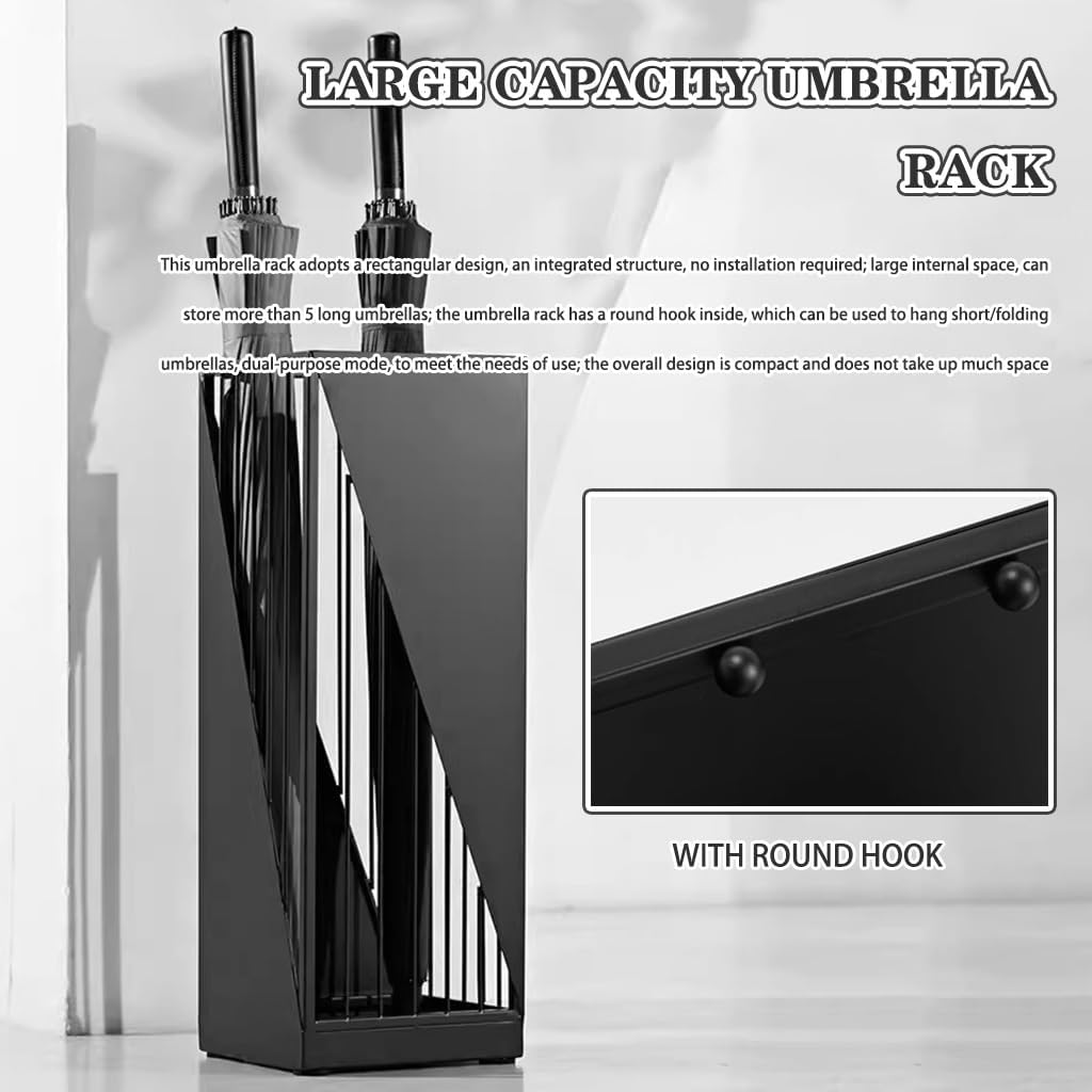 Nordic Style Semi Hollow Umbrella Holder Rack with Round Hook for Entryway Creative Iron Art Stand for Office Ideal for Cane/Walking Sticks Black Color.