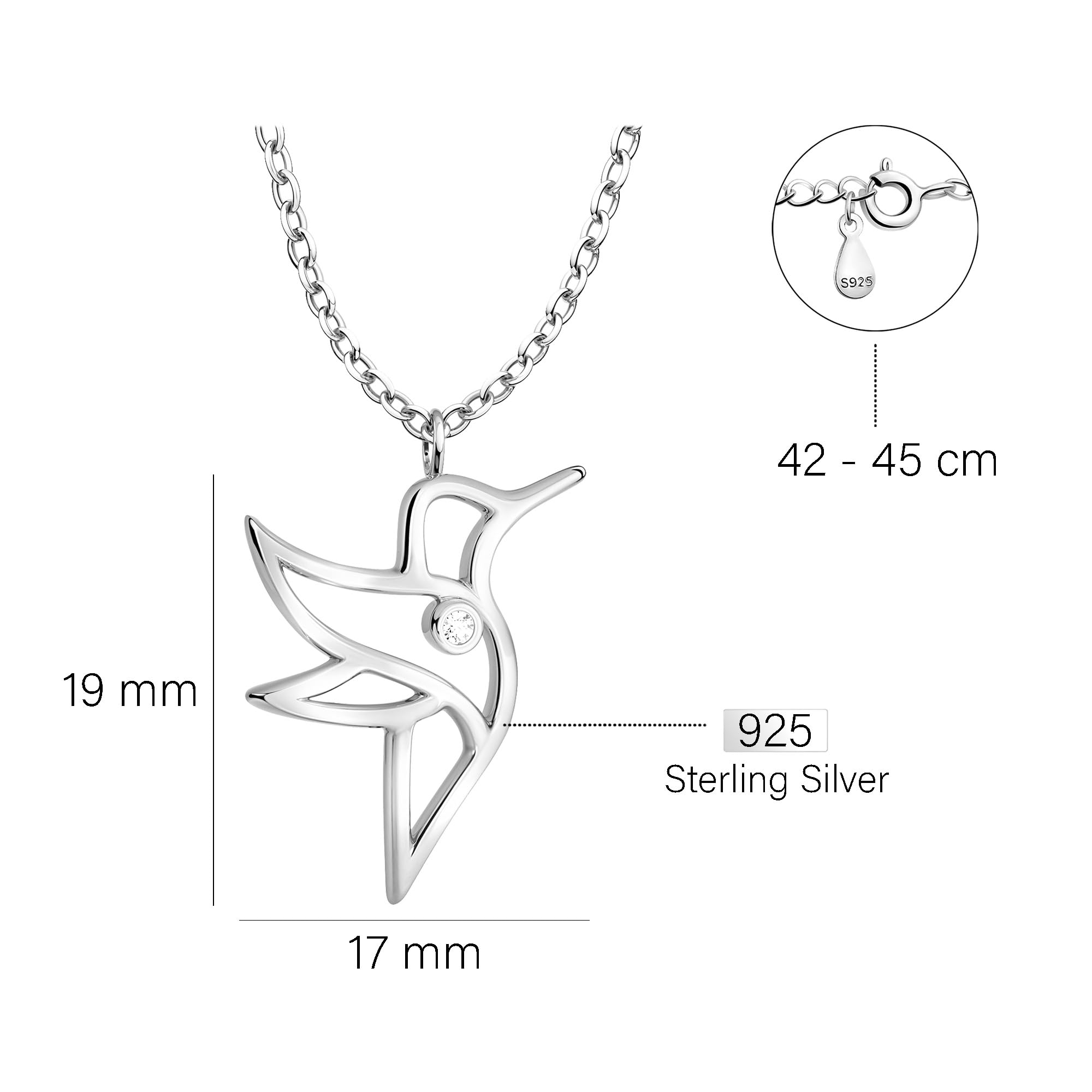 Sofia Milani - Collana da Donna in Argento 925 - con Pietra Zircone - Ciondolo a Colibrì