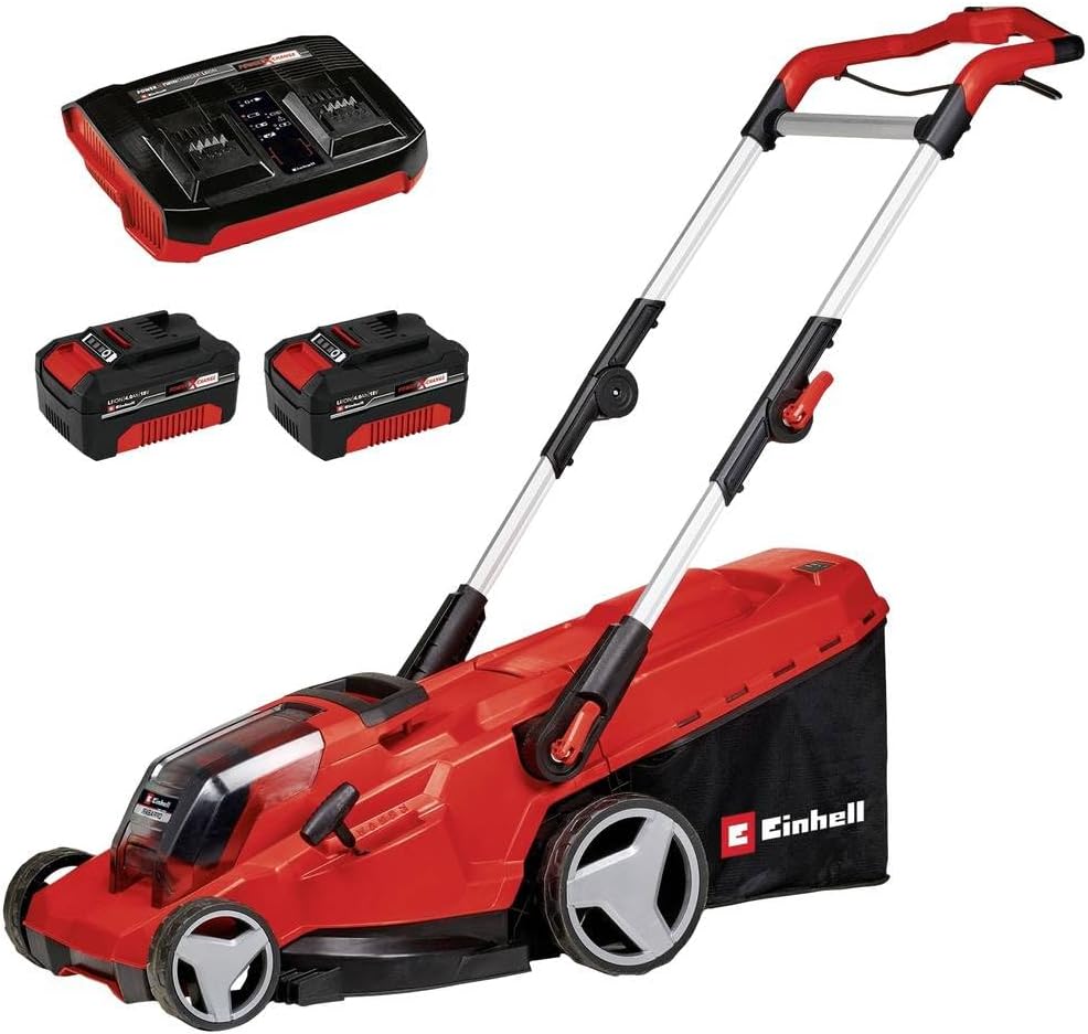 Einhell Professional Akku-Rasenmäher RASARRO 36/40 Kit Power X-Change (36V, 40 cm Schnittbreite, bis 500 m², Brushless, 50L Fangkorb, 25-75 mm Schnitthöhe, INKL. 2X 4,0Ah + 1x Twincharger)