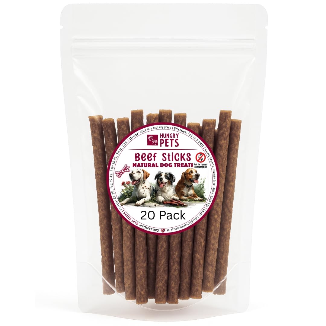 Premium Natural Dog Sticks 20 Pack - 100% Meat (20 Pack, Beef)