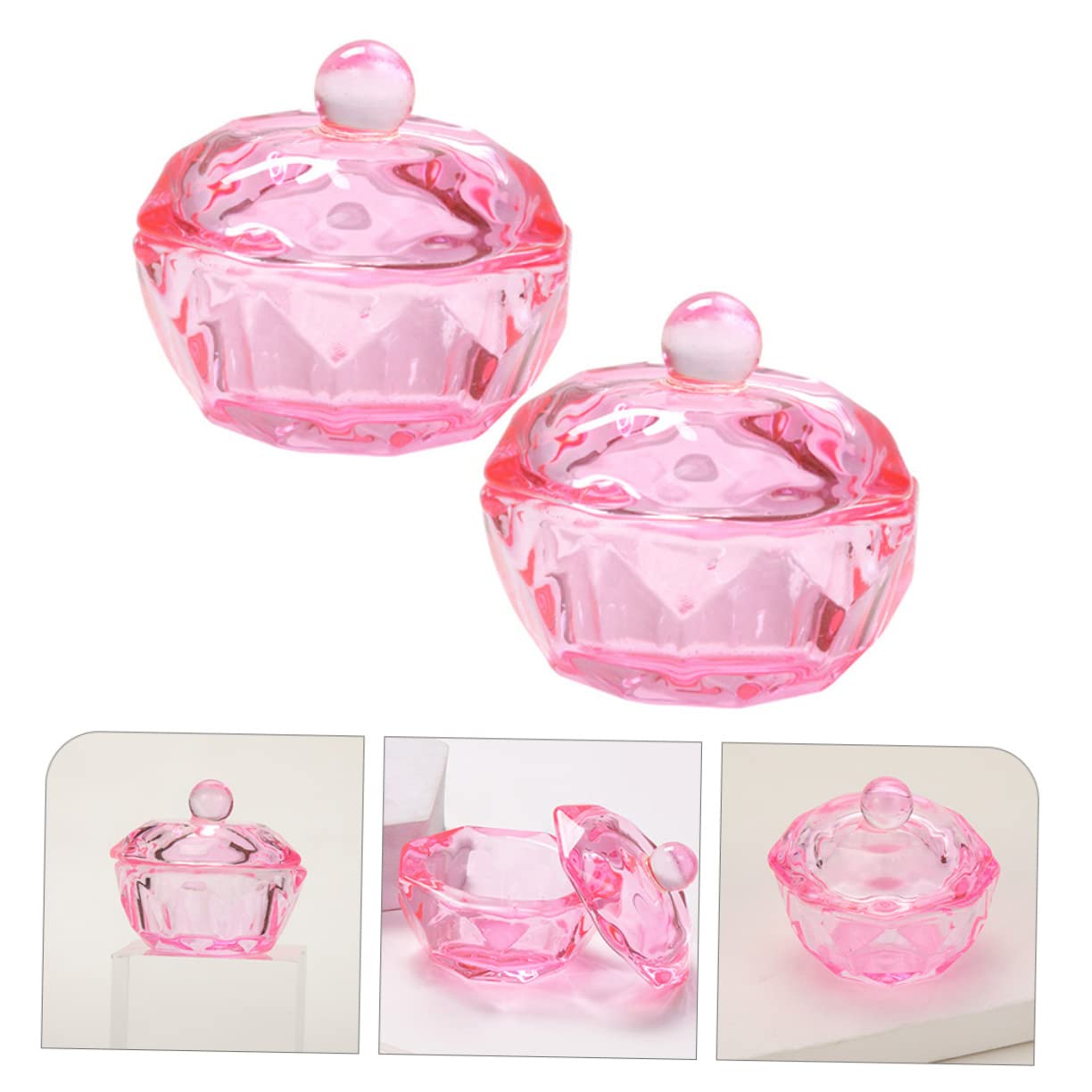SOESFOUFU 2sets Nail Art Dish Glass Dappen Bowl Lid for Acrylic Nails Supplies 2pcs*2