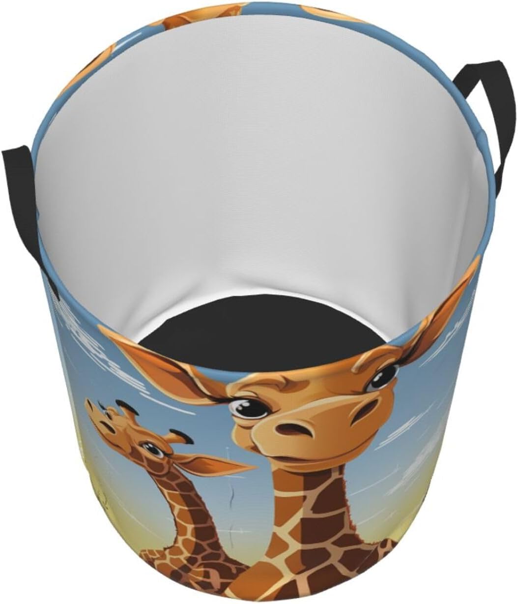 giraffe Laundry Basket With Handles, Foldable Laundry Hamper Oxford Cloth Dirty Clothes Basket Waterproof Clothes Toys Storage Bin Organizer for Bedroom Bathroom Dorm