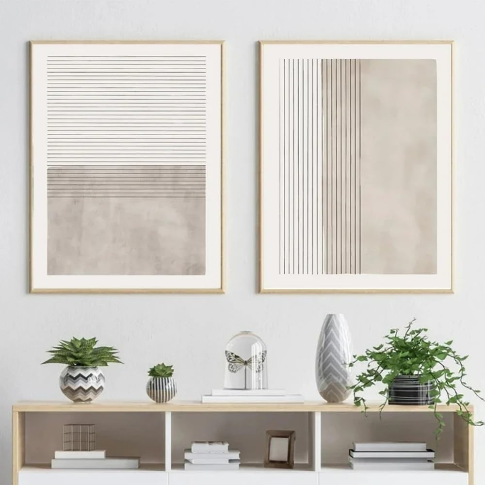 HURCP set of 2 Abstract Beige Gray Posters Print Pictures Nordic Minimalist Line Modern Living Room Wall Art Canvas Painting Home Deocr,A3 (30X42CM)