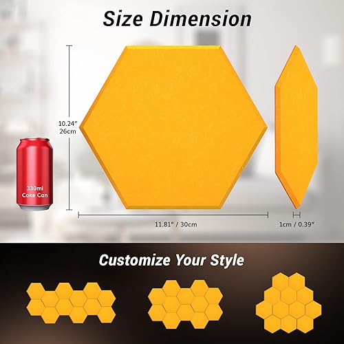 Miniatura 5 de TONOR - Paquete de 12 paneles acústicos hexagonales, paneles acústicos de alta densidad de 12 x 10 x 04 pulgadas para paredes, panel de espuma con