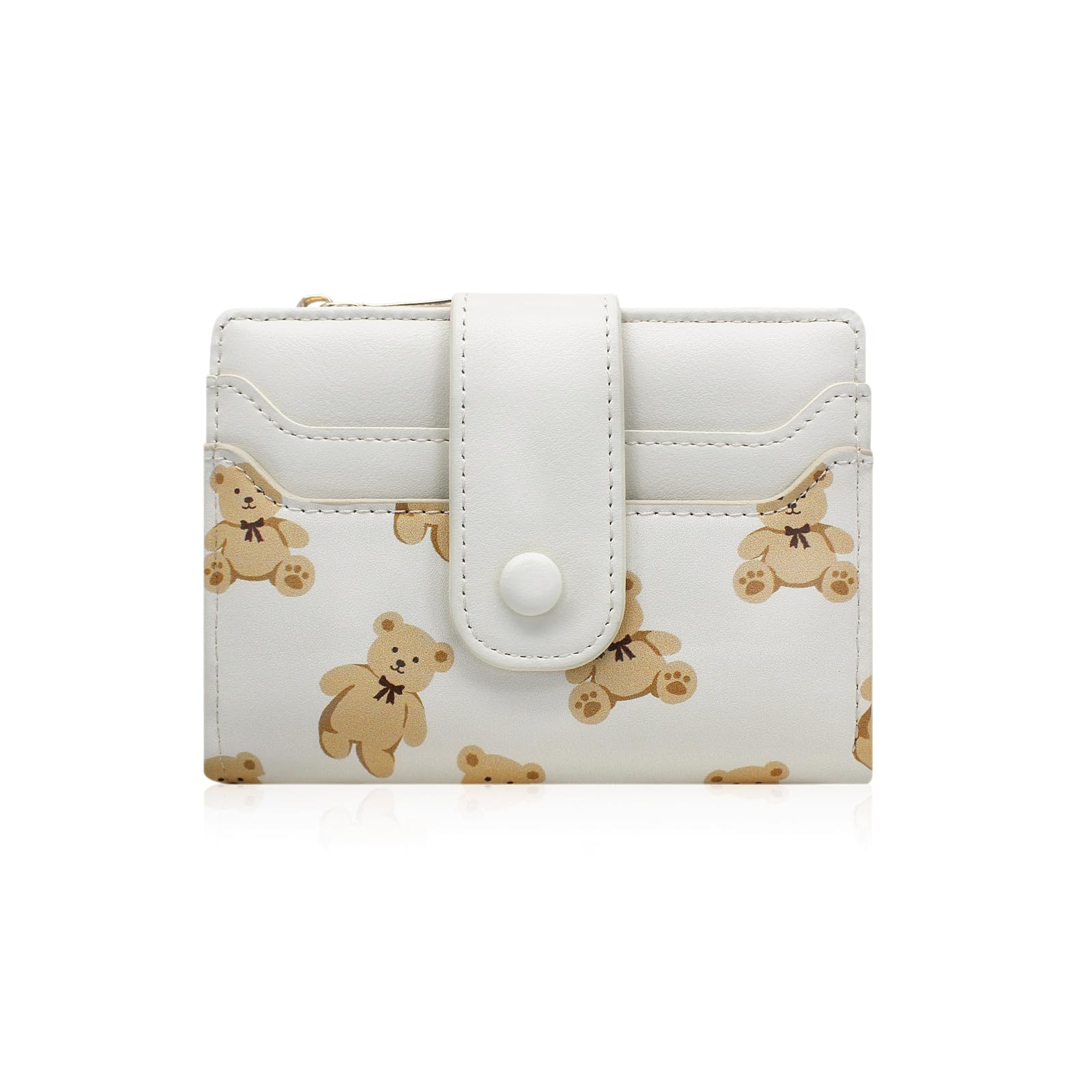 AfitLulu Cute Wallet for Women, Bear Print Zip Bifold Wallet with Front Card Slot, ID Window, Cash Slot, Short Women Wallet Elegant Youthful and Cute
