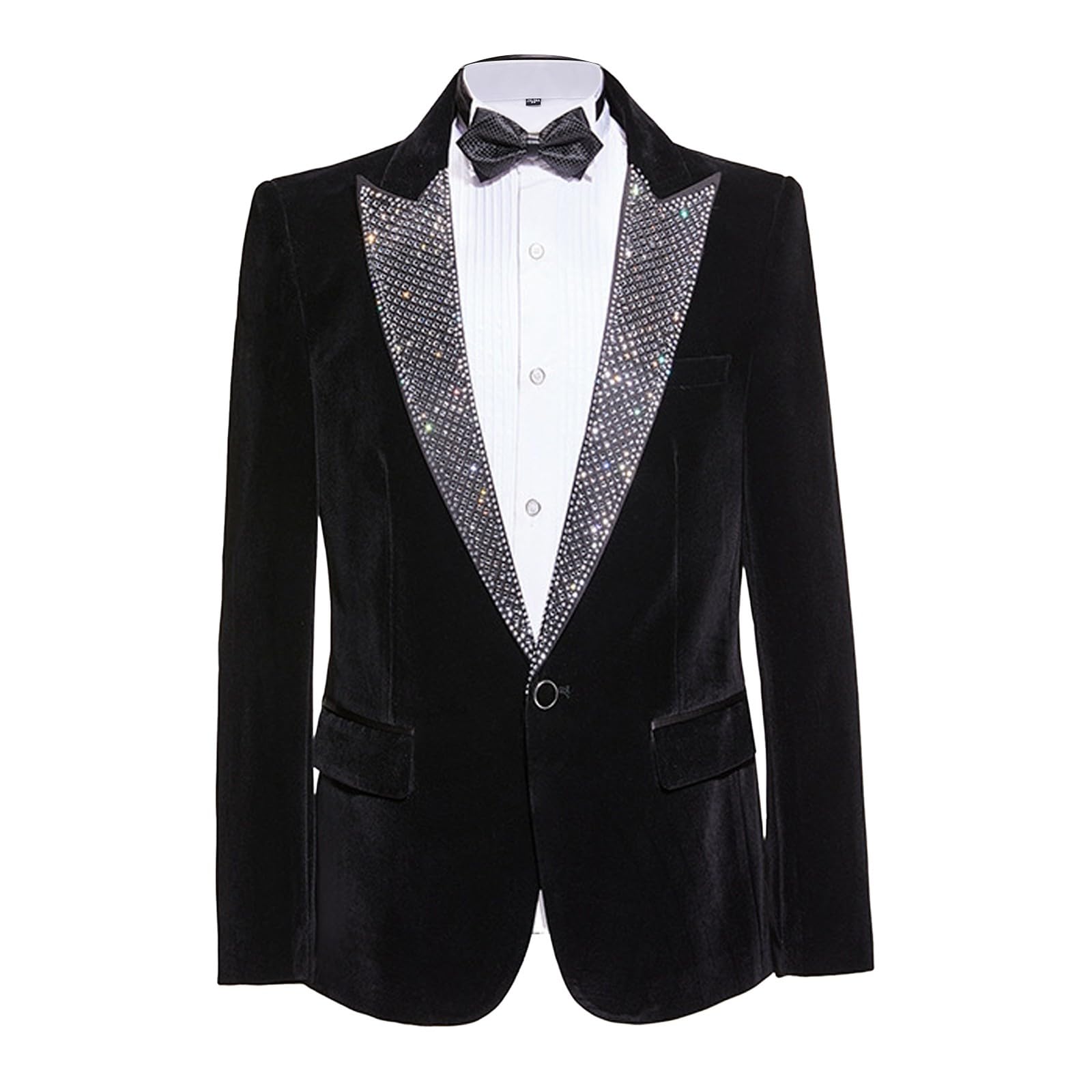 Generico Giacca da palcoscenico in velluto con strass, lucida, per spettacoli in discoteca, feste, elegante abbigliamento formale