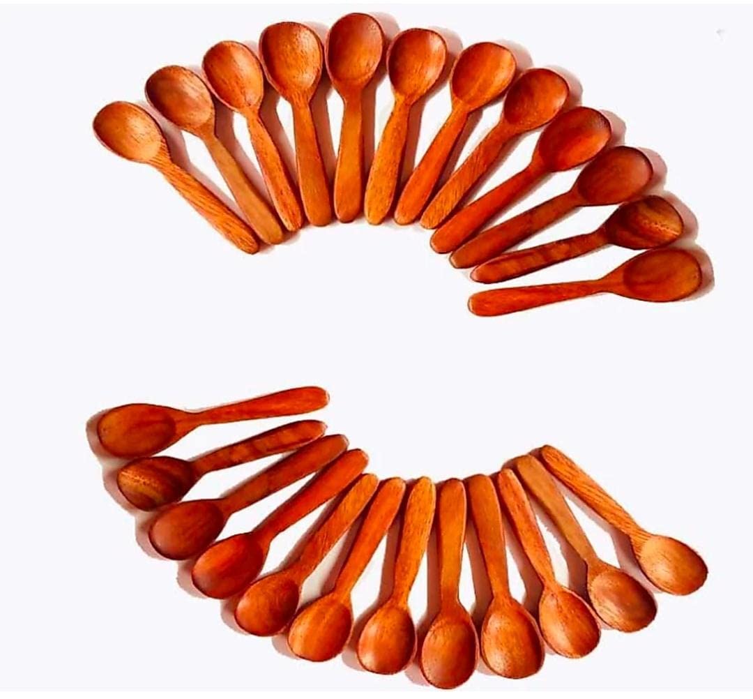 Bros Moon Wooden Masala Spoon (Set of 50) Compact for Salt, Pickle, Turmeric, Spices 4 Inches