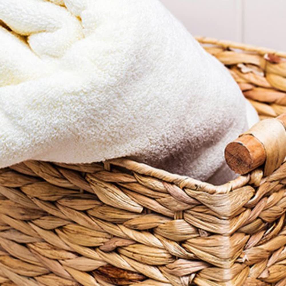 3X Cesta de Mimbre Rectangular con Asas de Madera para Estantes, Cesta de Almacenamiento de Jacinto de Agua, Cestas Naturales para Organizar B
