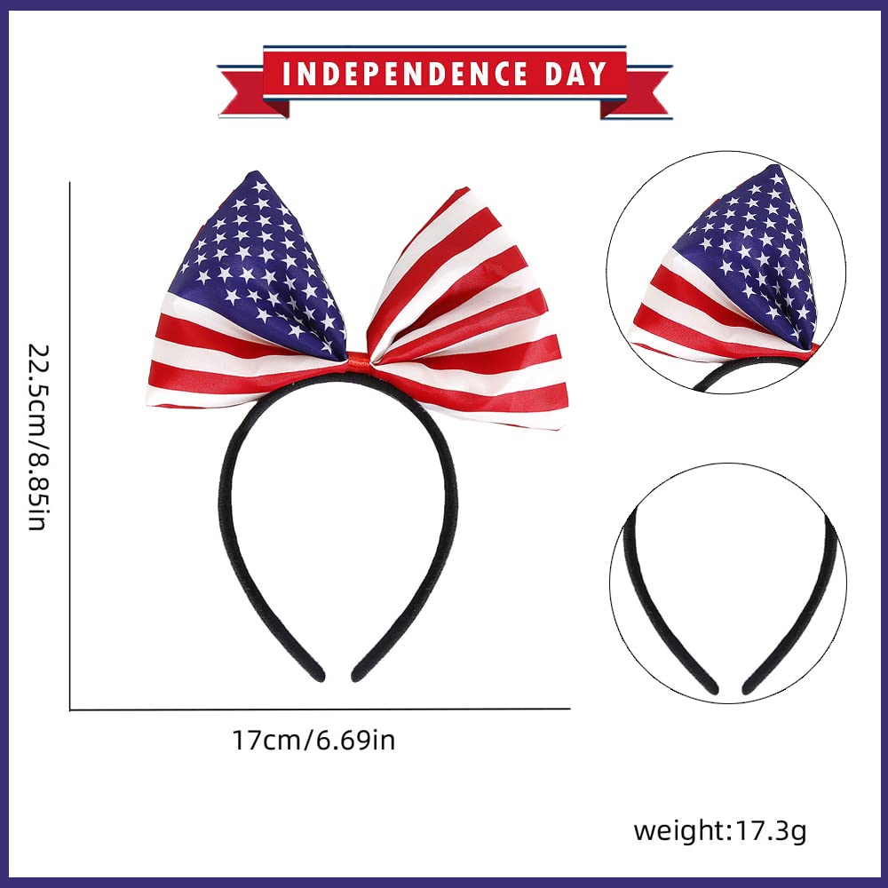 ROMODIYA 4th of July Bow Headbands American Flag Head Band Boppers Independence Day Party Hair Supplies USA Flag Design Bowknot Hairband Hair Decorations for Women Festive Parade Accessories 1Pcs image 2