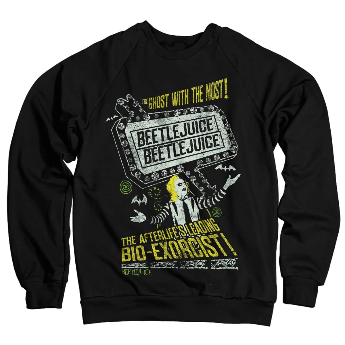 BEETLEJUICE Officially Licensed The Afterlife's Leading Bio-Exorcist Sweatshirt (Black) X-Large