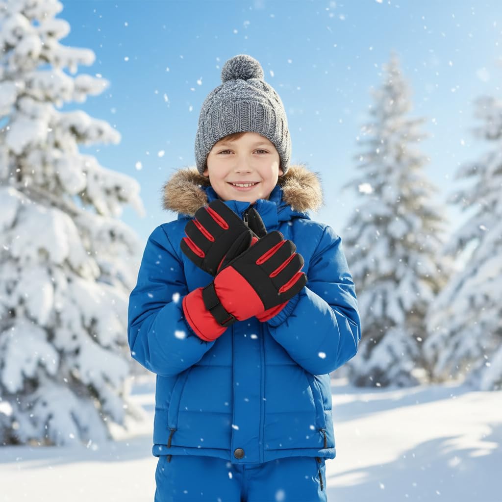 A2Z 4 Kids muchachos Ski Snowboarding Invierno Guantes A prueba de viento Al aire libre Deportes Térmica Fleece Forrada Ski Nieve Guantes Palmera/Pulgar Empuñaduras Equitación Guantes 6-13 Años