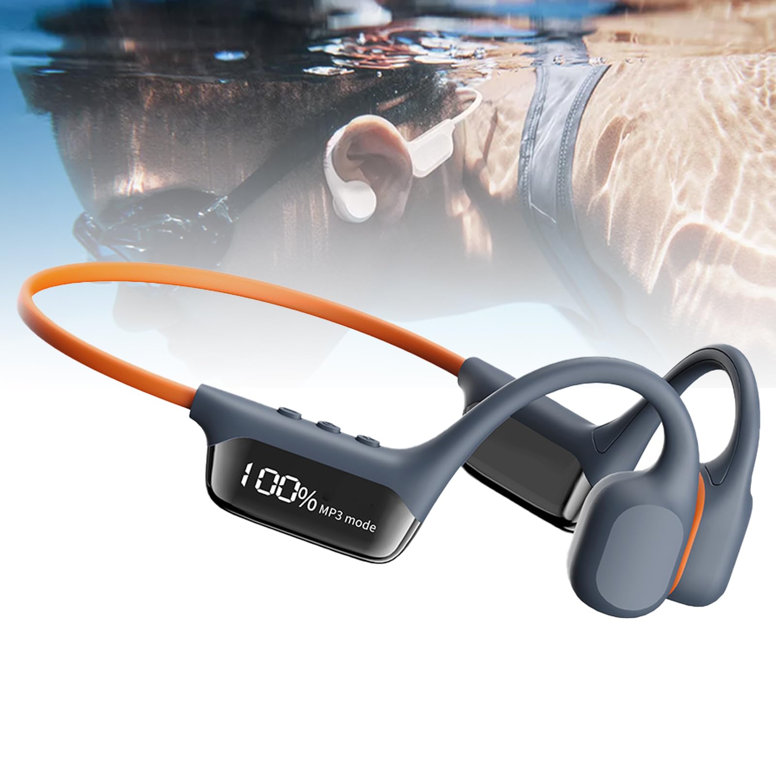 Auriculares De Conducción Ósea Impermeables - IP68, Reproductor MP3 Integrado De 32 GB, Batería De 6 H + Pantalla LED, Carga Magnética para Nadar, Correr,Grey