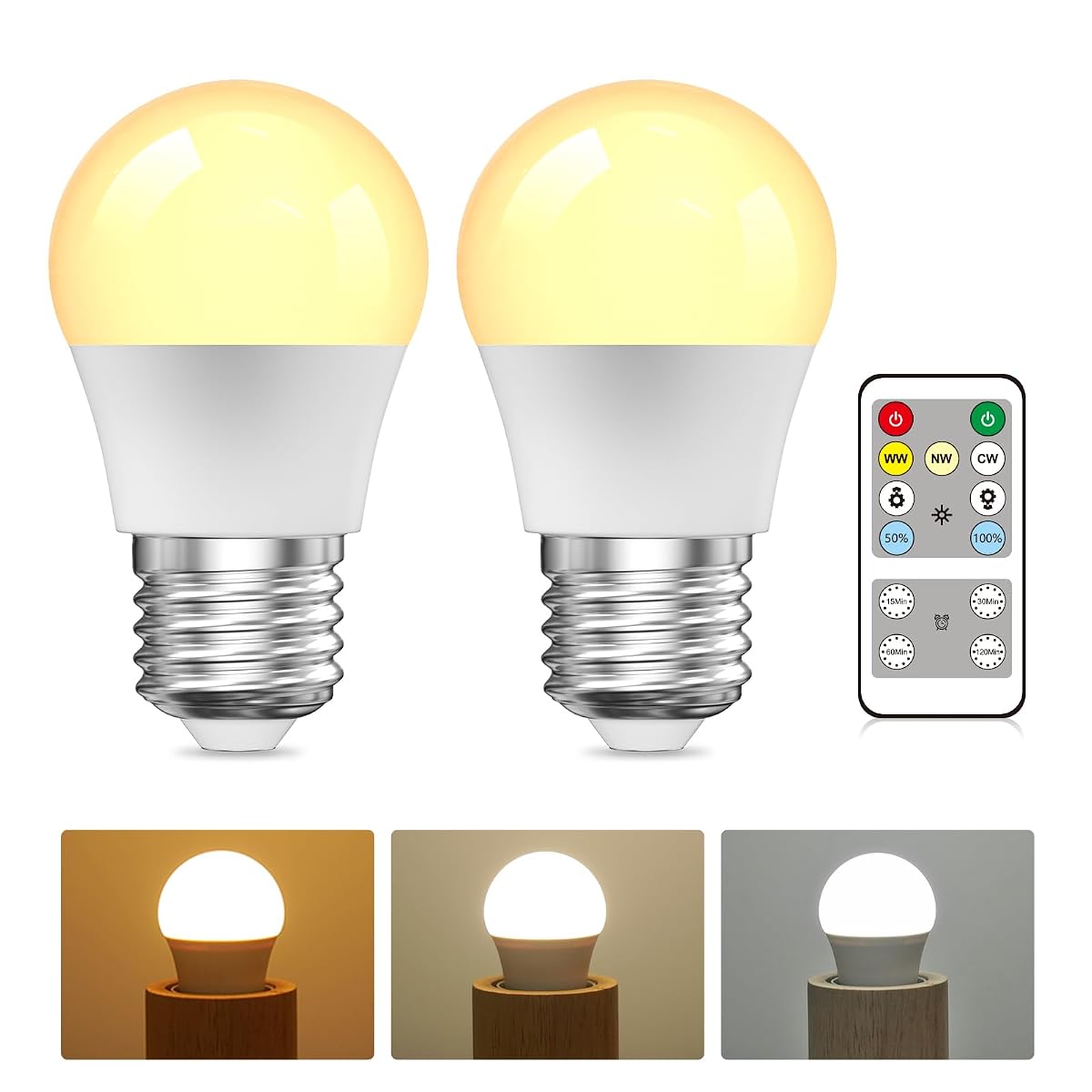 BrightArk E26 LED Light Bulb with Remote Control, 3 Colors (3000K-6000K) E26