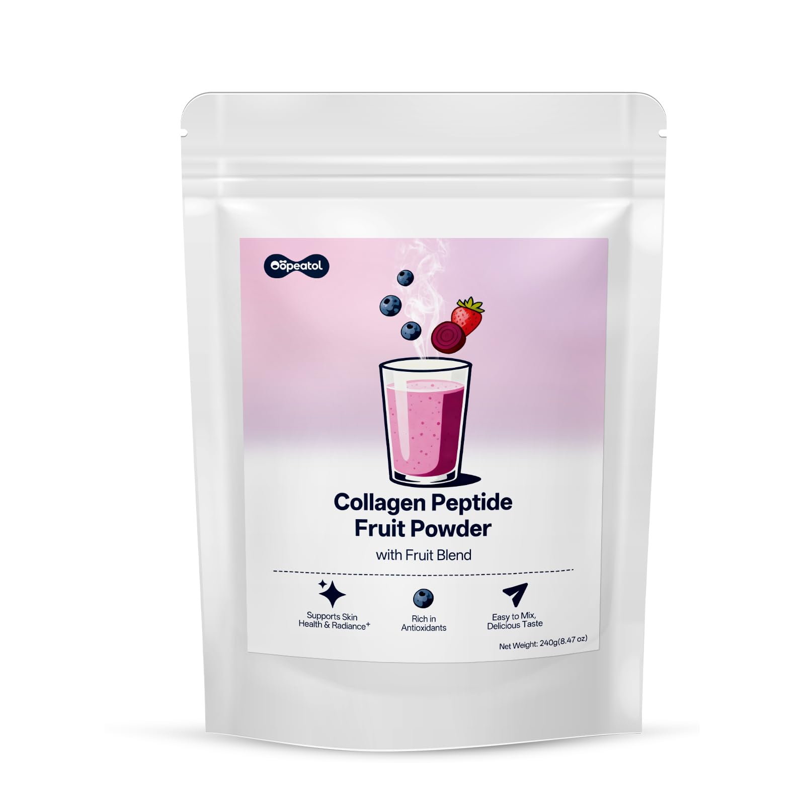 Collagen Powder Peptides with Blueberry Flavor 20g Daily Serving for Skin Hair Nails Hydrolyzed for Easy Absorption Supports