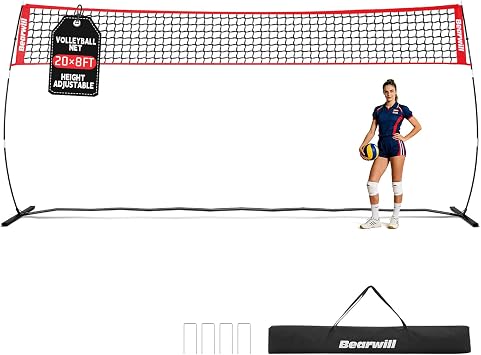 Bearwill Volleyball Net, 12FT/20FT Portable Volleyball Net for Backyard, Freestanding Volley Ball Set Height Adjustable with Carry Bag, Volley Ball Practice Nets Training Equipment for Indoor Outdoor