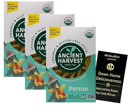Ancient Harvest - Pasta orgánica de mezcla de quinua de arroz integral de maíz sin gluten  Penne  3 unidades (9.6 onzas) más paquete de folletos de