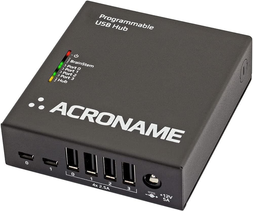 Acroname - Managed USB Switch/Hub 2 Computers - 4 Port, Fast Charge (2.5A), Industrial Grade, Programmable Compatible with Mac/Windows/Linux USB 2.0