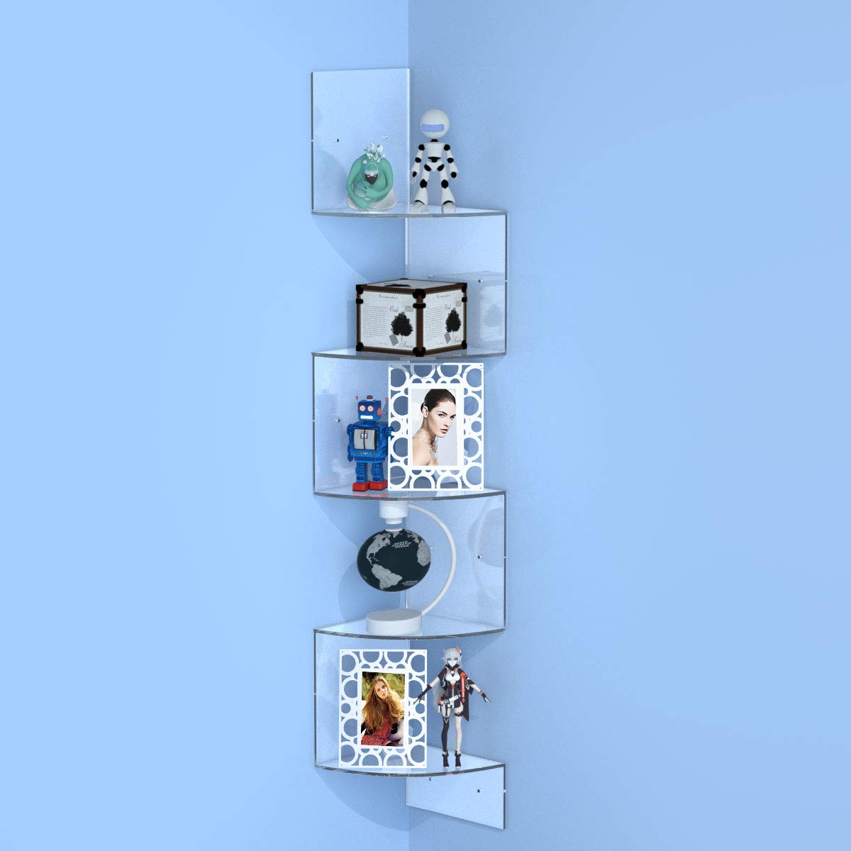 Buy FEMELI Acrylic 5 Tier Corner Floating Shelf Wall for Bedroom